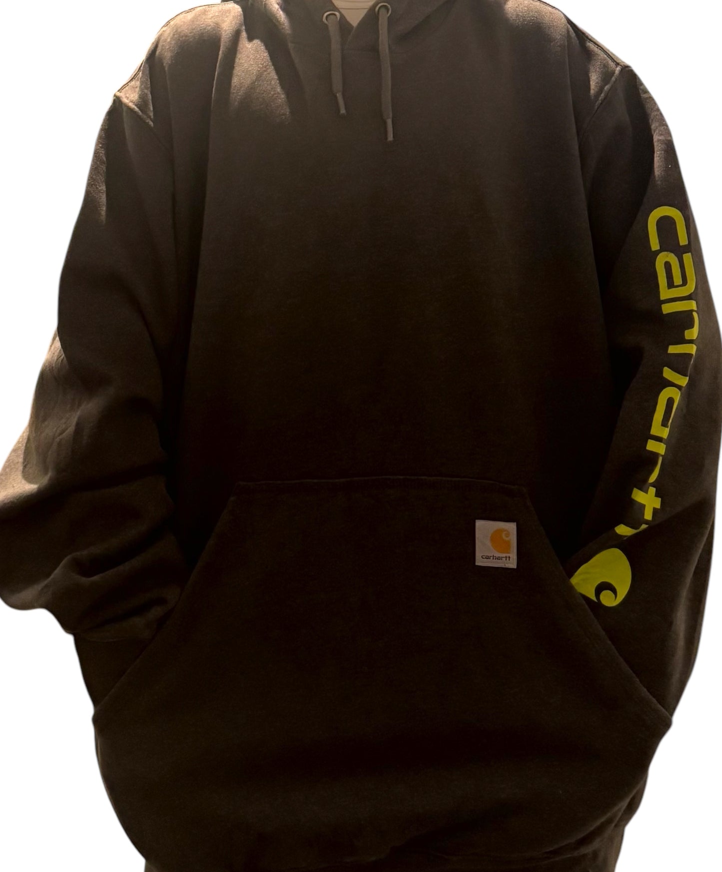 Black Carhartt Hoodie with Yellow Sleeve Print